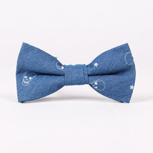 Mantieqingway New Men Denim Bow Ties for Bridegroom Skull Ties for Wedding Stylish Bowties Groom Blue Bowtie for Men 12*6cm