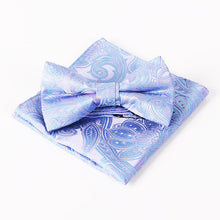 Mantieqingway Brand Paisley Bow Tie and Pocket Squares Set for Wedding Men Purple Navy Black Paisley Handkerchief Bowtie Sets