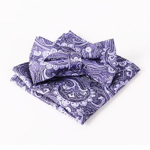 Mantieqingway Brand Paisley Bow Tie and Pocket Squares Set for Wedding Men Purple Navy Black Paisley Handkerchief Bowtie Sets