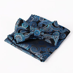 Mantieqingway Brand Paisley Bow Tie and Pocket Squares Set for Wedding Men Purple Navy Black Paisley Handkerchief Bowtie Sets