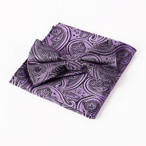 Mantieqingway Brand Paisley Bow Tie and Pocket Squares Set for Wedding Men Purple Navy Black Paisley Handkerchief Bowtie Sets