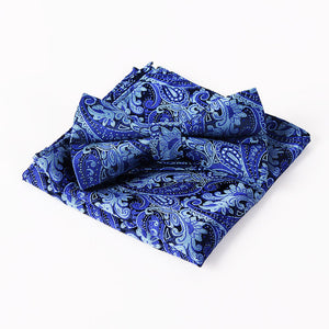 Mantieqingway Brand Paisley Bow Tie and Pocket Squares Set for Wedding Men Purple Navy Black Paisley Handkerchief Bowtie Sets