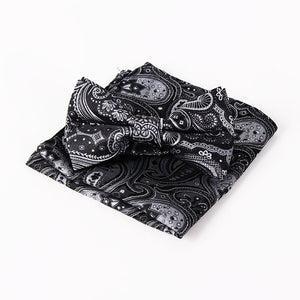 Mantieqingway Brand Paisley Bow Tie and Pocket Squares Set for Wedding Men Purple Navy Black Paisley Handkerchief Bowtie Sets