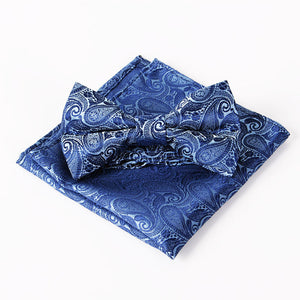 Mantieqingway Brand Paisley Bow Tie and Pocket Squares Set for Wedding Men Purple Navy Black Paisley Handkerchief Bowtie Sets