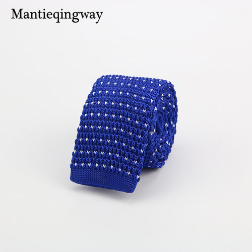 Mantieqingway New Knitted Ties for Men Business Casual Skinny Ties Polka Dots Knitted Navy Blue Ties Mens Slim Weeding Neckties