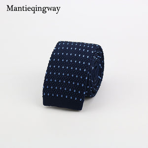 Mantieqingway New Knitted Ties for Men Business Casual Skinny Ties Polka Dots Knitted Navy Blue Ties Mens Slim Weeding Neckties