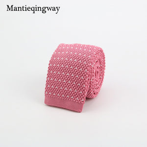 Mantieqingway New Knitted Ties for Men Business Casual Skinny Ties Polka Dots Knitted Navy Blue Ties Mens Slim Weeding Neckties