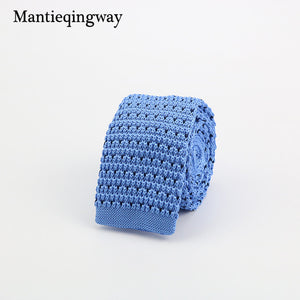 Mantieqingway New Knitted Ties for Men Business Casual Skinny Ties Polka Dots Knitted Navy Blue Ties Mens Slim Weeding Neckties