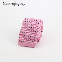 Mantieqingway New Knitted Ties for Men Business Casual Skinny Ties Polka Dots Knitted Navy Blue Ties Mens Slim Weeding Neckties