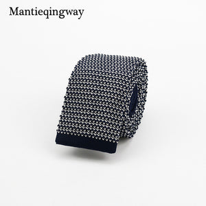 Mantieqingway New Knitted Ties for Men Business Casual Skinny Ties Polka Dots Knitted Navy Blue Ties Mens Slim Weeding Neckties