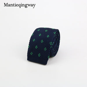 Mantieqingway New Knitted Ties for Men Business Casual Skinny Ties Polka Dots Knitted Navy Blue Ties Mens Slim Weeding Neckties