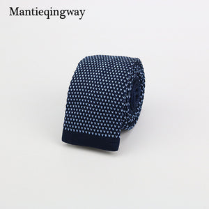 Mantieqingway New Knitted Ties for Men Business Casual Skinny Ties Polka Dots Knitted Navy Blue Ties Mens Slim Weeding Neckties