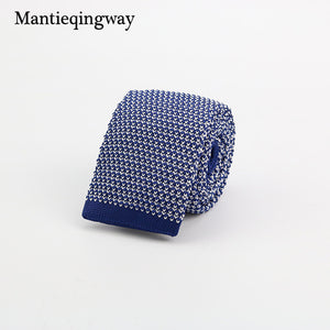 Mantieqingway New Knitted Ties for Men Business Casual Skinny Ties Polka Dots Knitted Navy Blue Ties Mens Slim Weeding Neckties