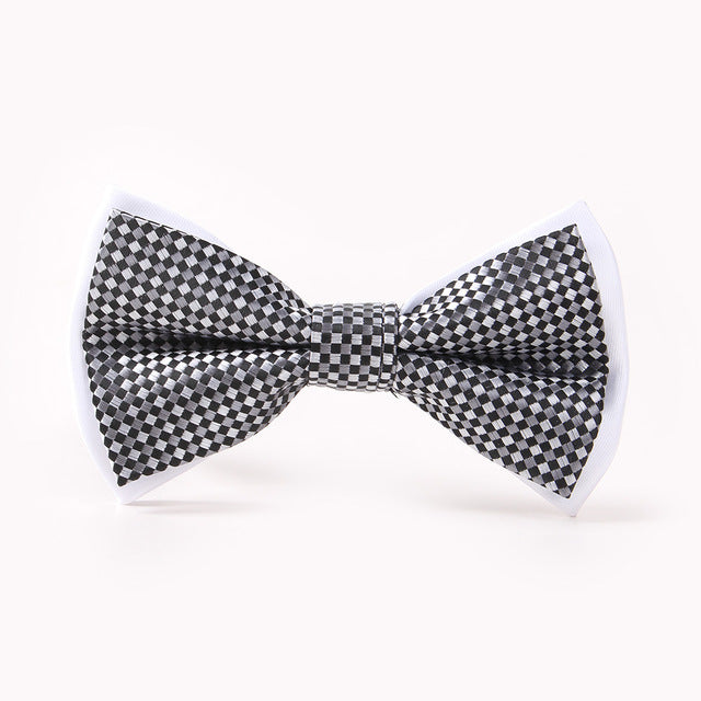 Mantieqingway Brand Plaid Bow Ties for Men Patchwork Paisley Solid Bowtie for Mens Wedding Fashion White Dots Bowties