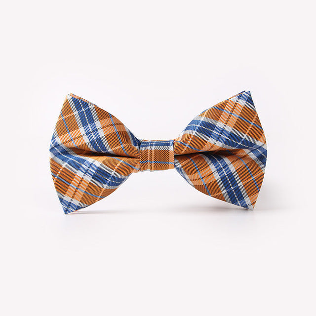 Mantieqingway Men's Bow Ties for Wedding Party Formal Business Polyester Men's Plaid Bow Tie Casual Men Gold and Blue Bowties