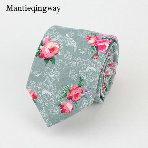 Mantieqingway Cotton Ties for Men Fashion New Flower Neck Ties for Wedding Floral Dots Gravata Tie Bridegroom Skinny Neck Tie