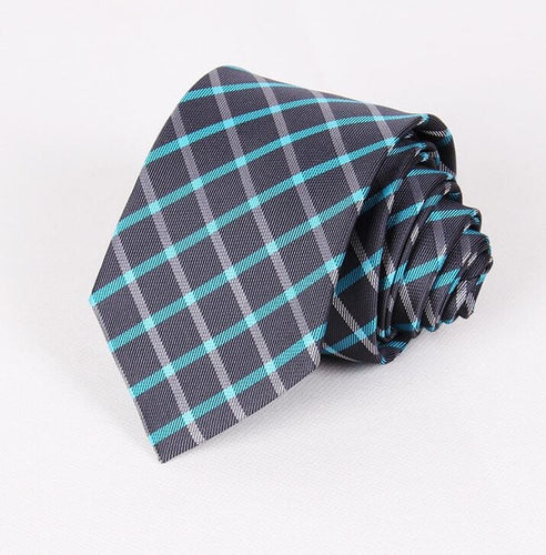 Mantieqingway Mens Polyester Neck Ties Grey and Blue Plaid Skinny Ties for Men Suits Fashion Men Narrow Tie for Wedding Party