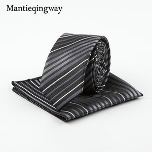 Mantieqingway Business 22*22 CM Men's Handkerchief Polyester Tie Set Striped Pocket Square Corbatas Hombre Pajarita Wedding