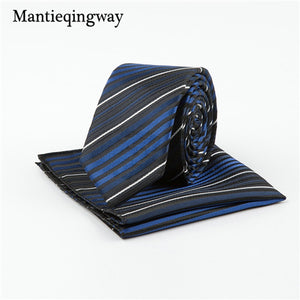 Mantieqingway Business 22*22 CM Men's Handkerchief Polyester Tie Set Striped Pocket Square Corbatas Hombre Pajarita Wedding