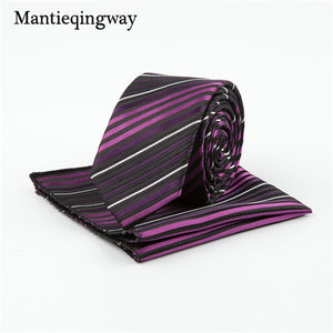 Mantieqingway Business 22*22 CM Men's Handkerchief Polyester Tie Set Striped Pocket Square Corbatas Hombre Pajarita Wedding