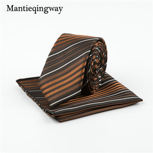 Mantieqingway Business 22*22 CM Men's Handkerchief Polyester Tie Set Striped Pocket Square Corbatas Hombre Pajarita Wedding